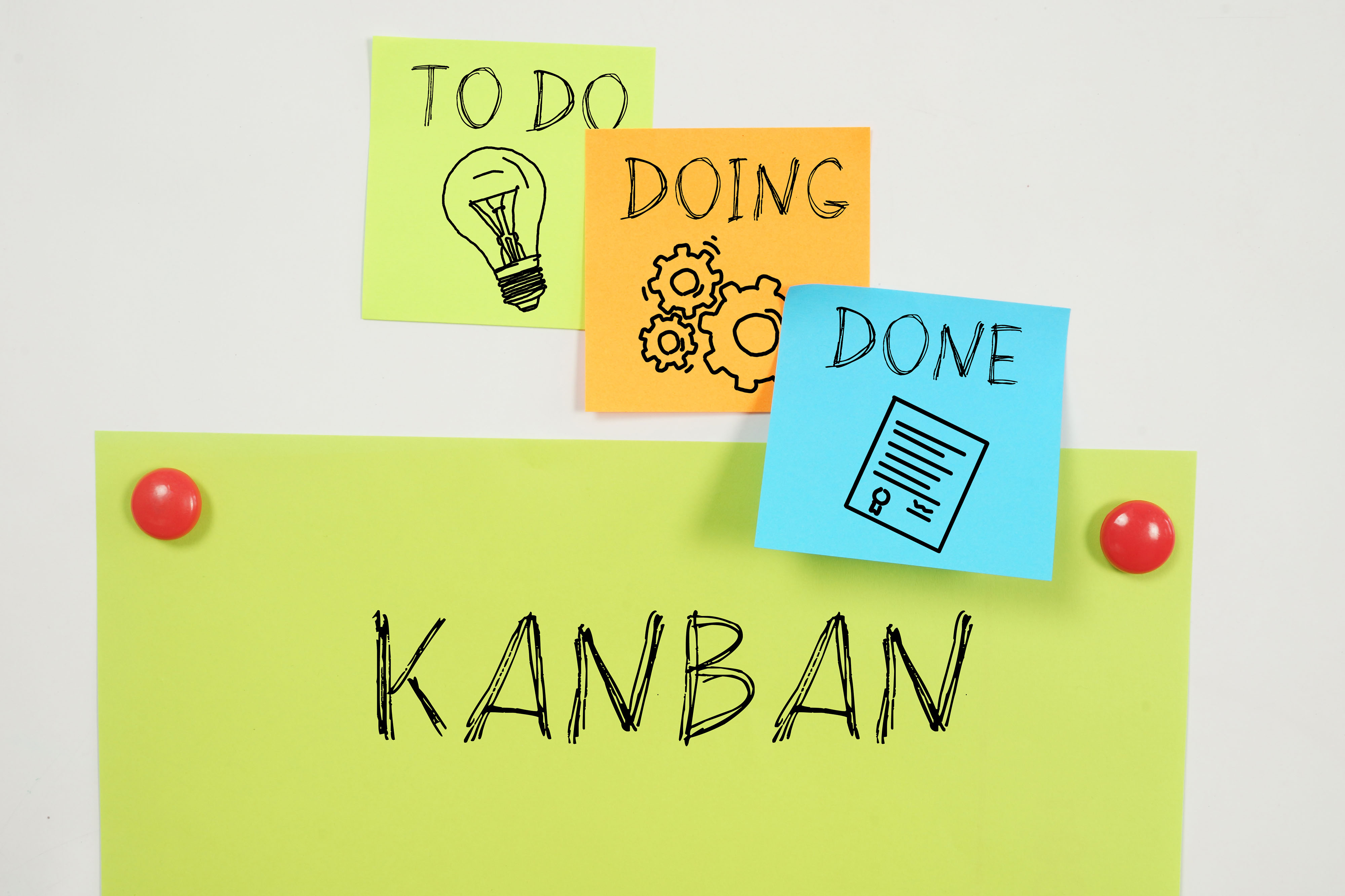Clean screenshot of a minimal Kanban board interface with color-coded task columns on a light background